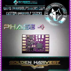 Custom purple circuit board with intricate design and branding.