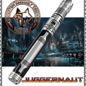A sleek metallic device labeled 'Juggernaut' with a futuristic city backdrop.