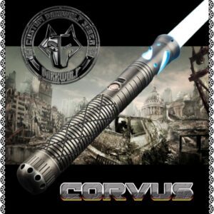 Detailed image of a futuristic metallic weapon named Corvus.