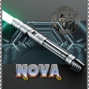 Futuristic silver weapon with tech background and NOVA text.