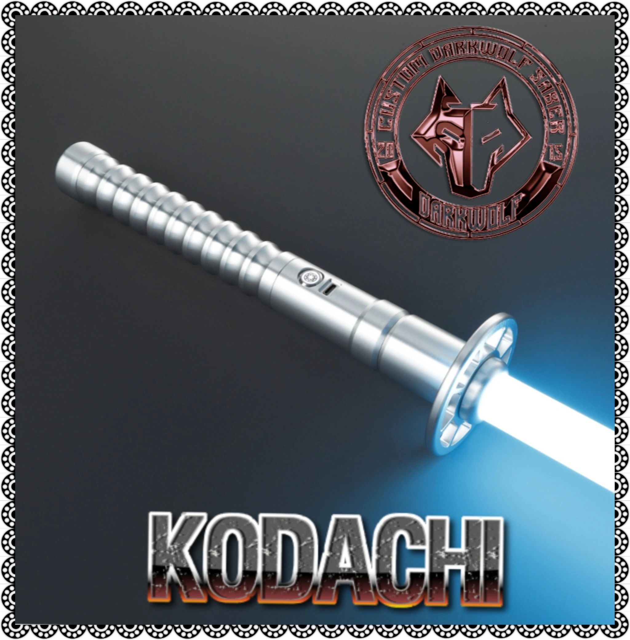 A futuristic lightsaber emitting a blue blade with a metallic handle.