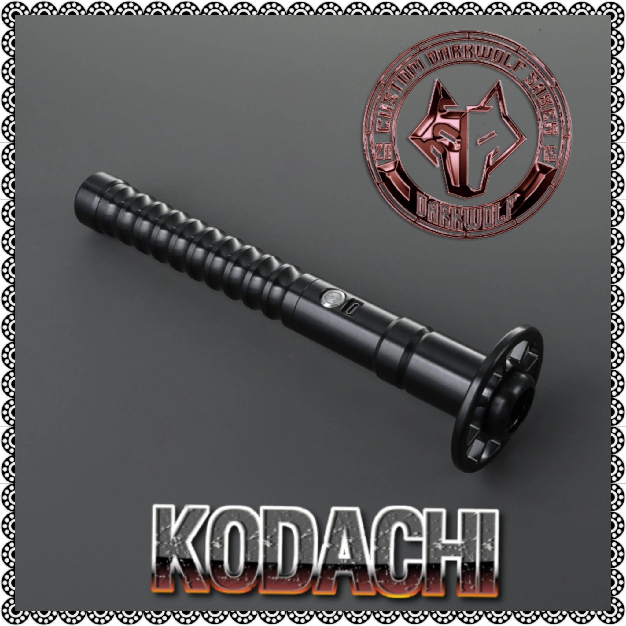Black tactical firearm charging handle with KODACHI branding.