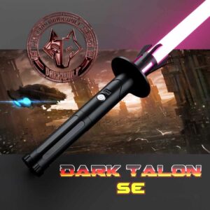 A pink lightsaber labeled Dark Talon SE with a futuristic background.