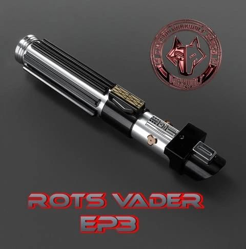 A detailed replica of Darth Vader's lightsaber from Star Wars.