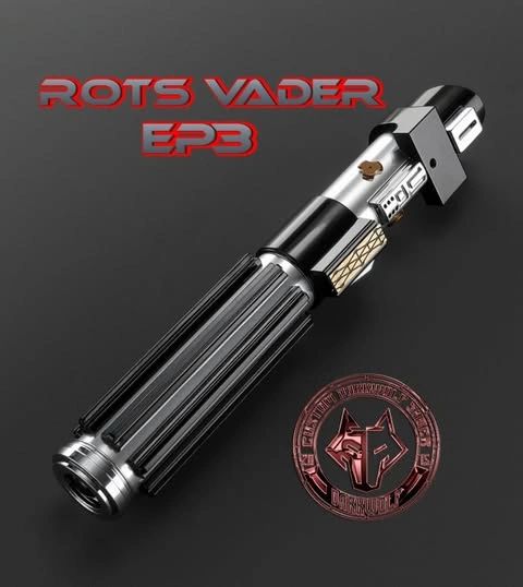 A detailed replica of Darth Vader's lightsaber from Star Wars.