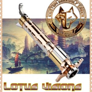 An intricately designed vape device with a futuristic city backdrop.