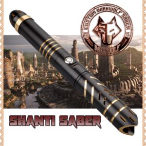 Elegant black and gold pen with a cityscape background and a wolf logo.