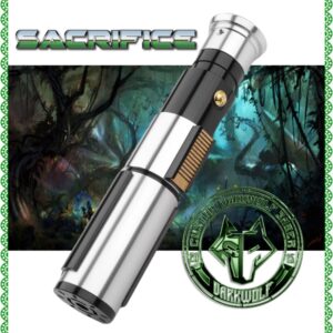 Close-up of a sleek, metallic vape device with a forest background.