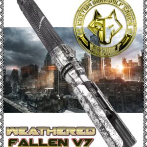 Weathered Fallen Kyber lightsaber with intricate design.