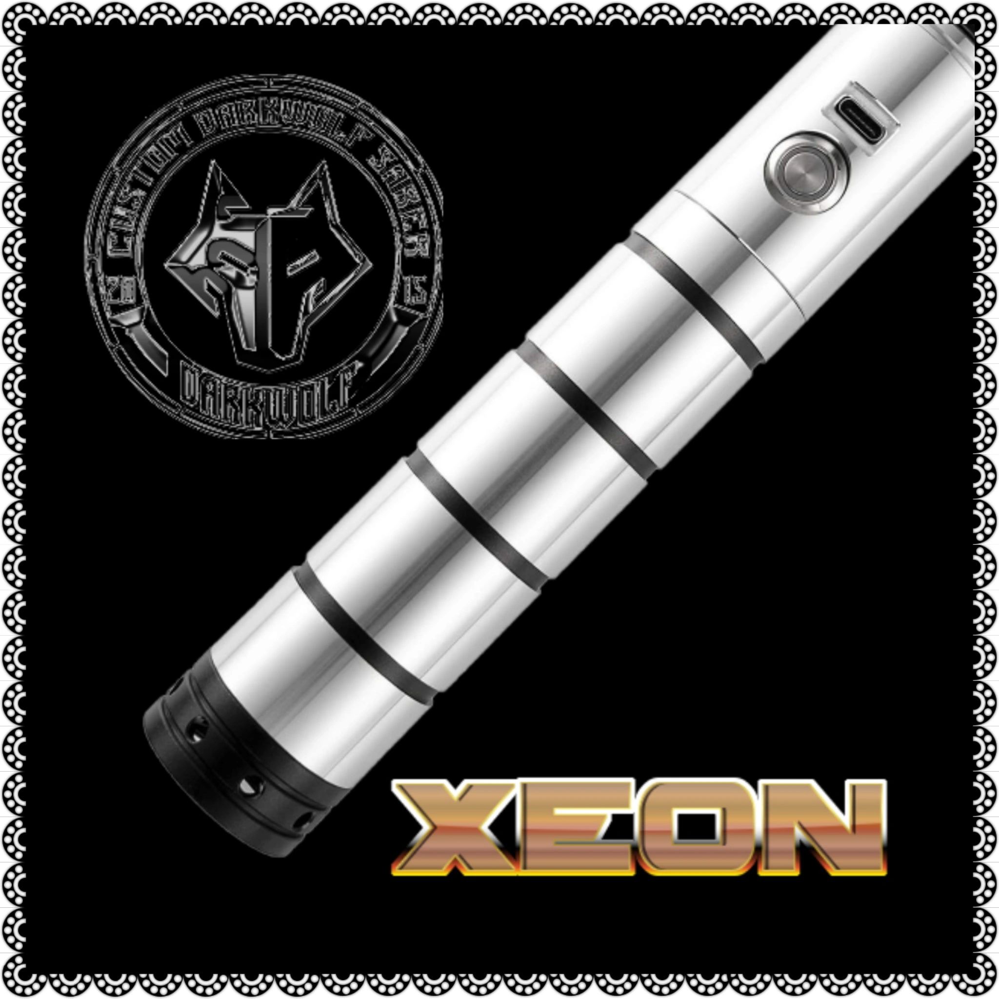 Sleek silver vaping device with Xeon branding on a black background.