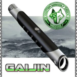 Galjin brand metal pen with stylus tip shown against a rugged background.
