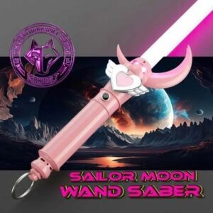 A pink Sailor Moon-themed wand saber with a glowing tip.