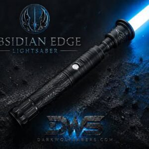Obsidian Edge neopixel lightsaber ignited with bright blade and cinematic lighting effects